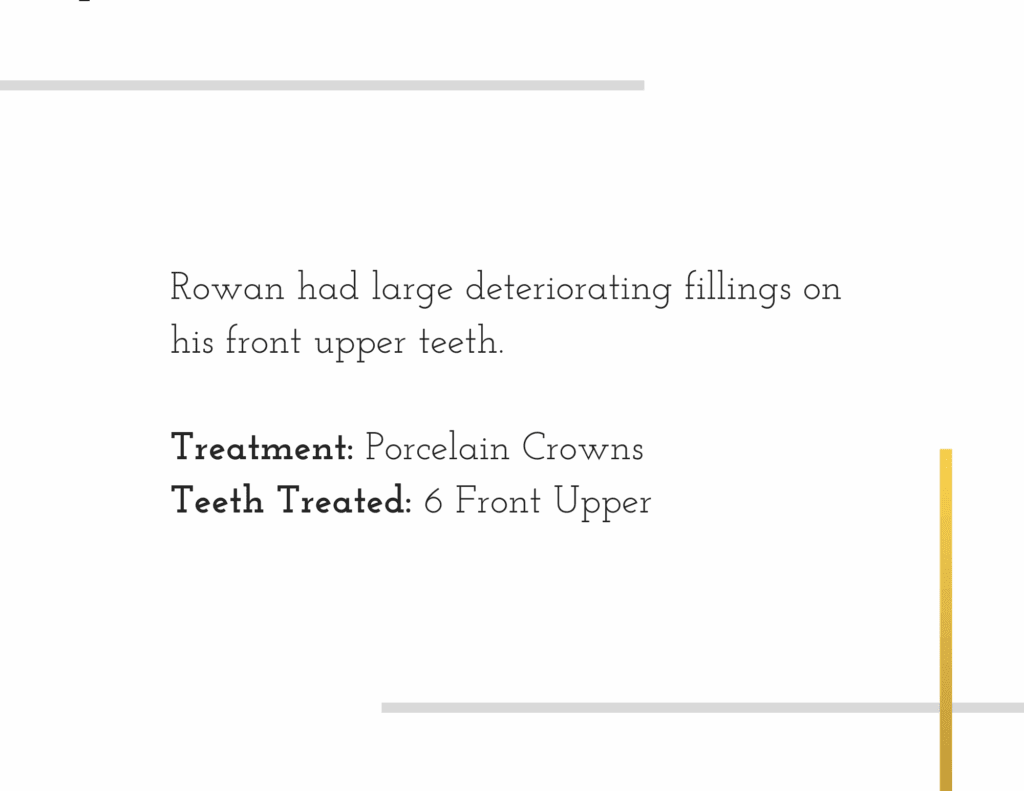 Porcelain crown treatment details for patient Rowan