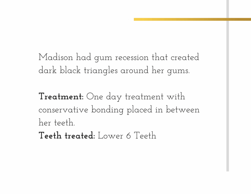 Composite resin bonding treatment details for patient Madison